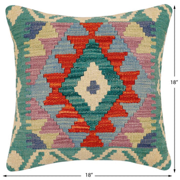 handmade Traditional Pillow Rust Blue Hand-Woven SQUARE 100% WOOL Hand woven turkish pillow2' x 2'